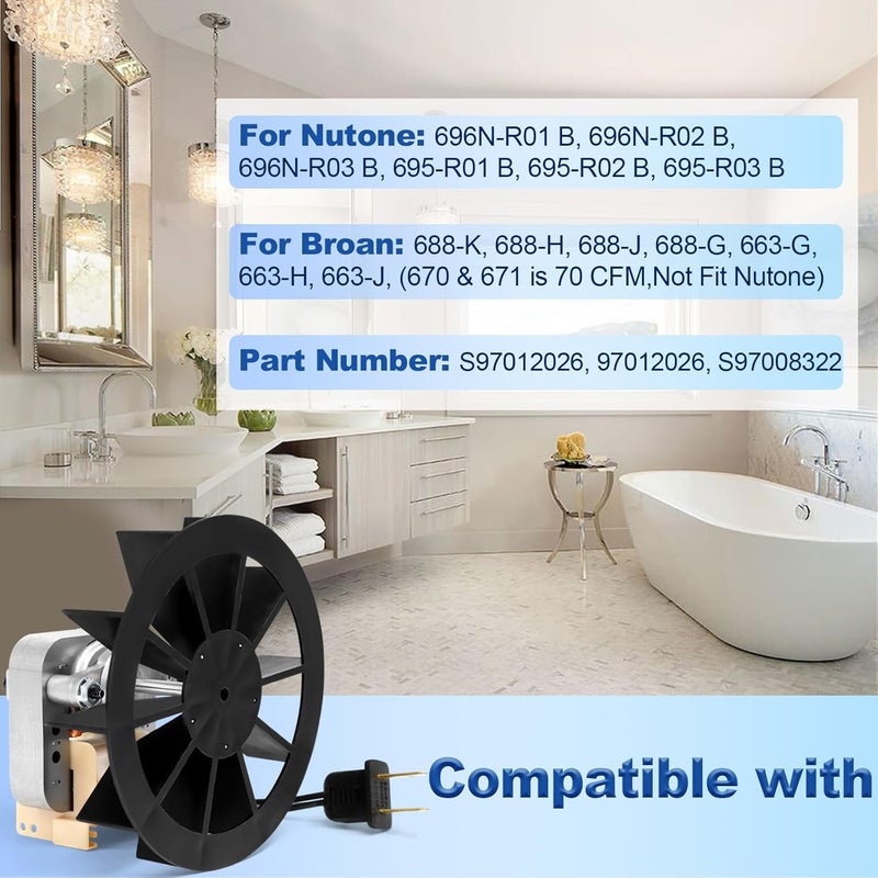 Aibabcue 696N-R02 B Bathroom Fan Motor Compatible with Broan Nutone 688-K, 688-J, 688-H, 663-H, 663, 688, 678, 659, 670, 688-G S97012026 Bath Exhaust Fan Motor Replacement, 50CFM - Image 3